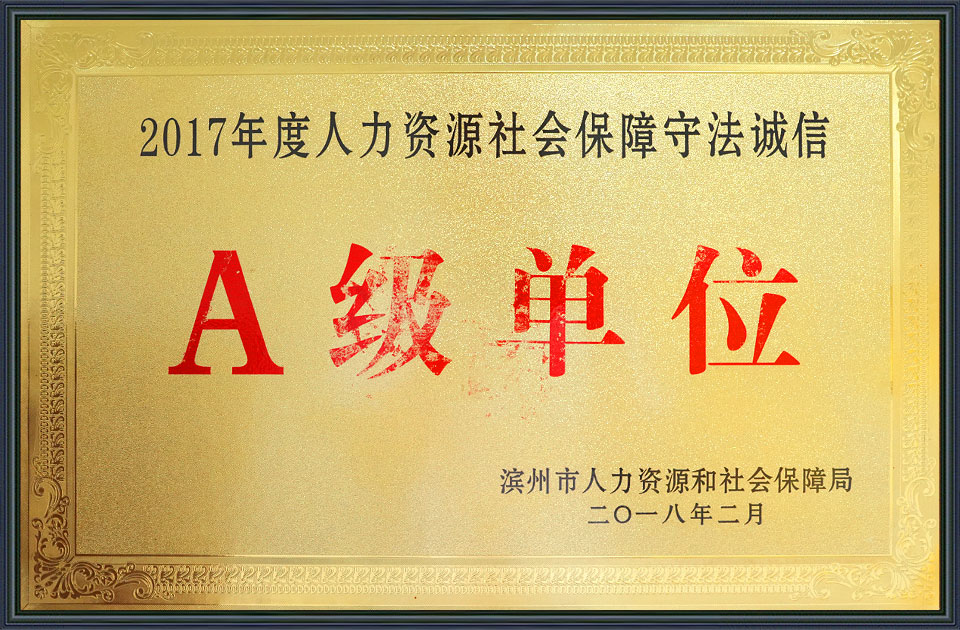 2017年度人力资源社会保障守法诚信 A级单位
