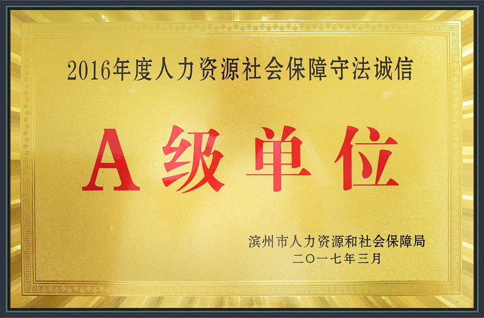 2016年度人力资源社会保障守法诚信 A级单位